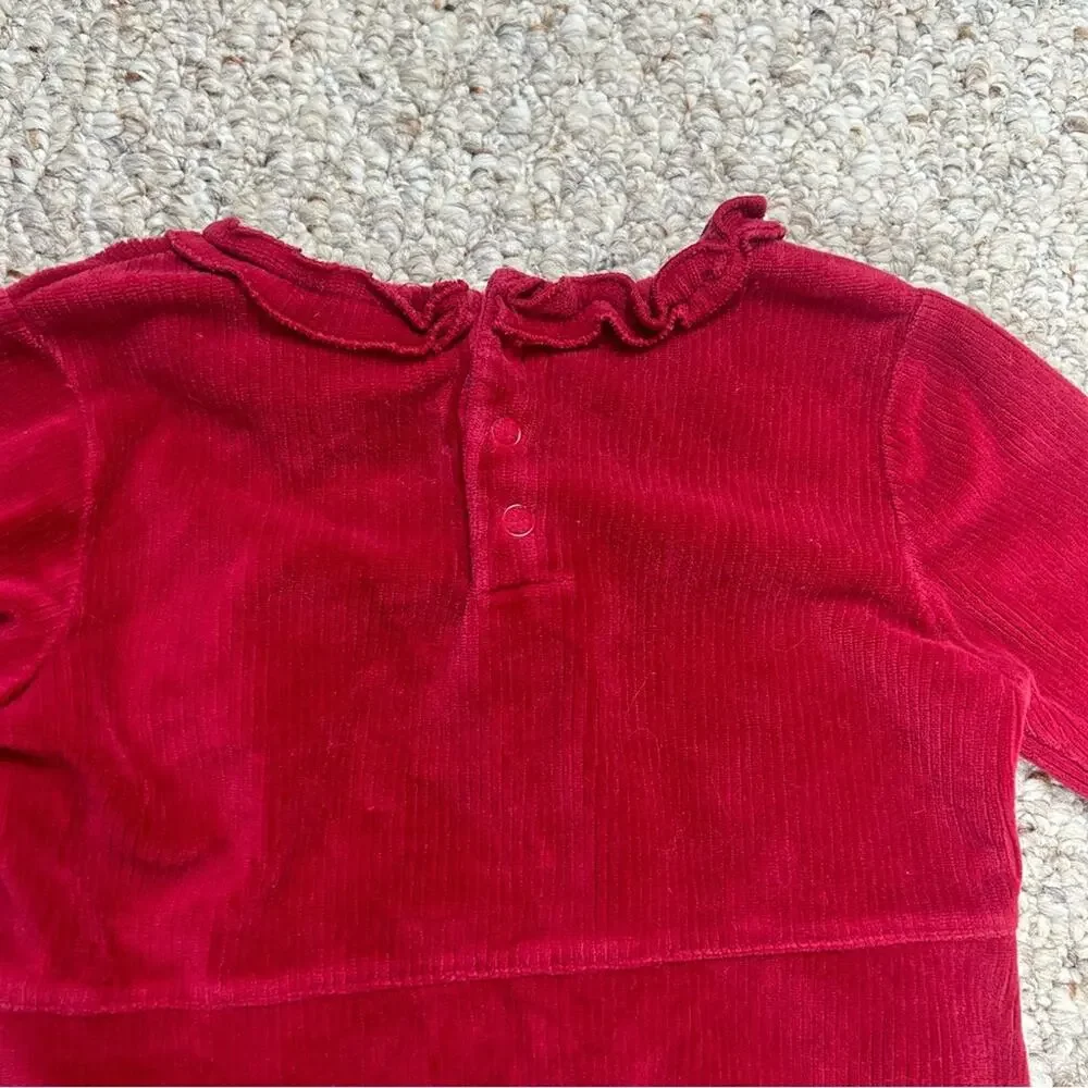 Children’s Place Red Velour Long Sleeve Girls 3T Vintage Ruffle Button Closure